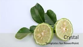  Presentation with thailand food - Amazing PPT theme having bergamot kaffir lime leaves backdrop and a mint green colored foreground