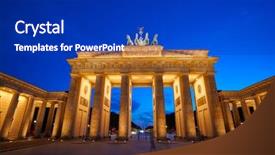  Presentation with sunset - Colorful presentation design enhanced with berlin brandenburg gate brandenburger tor backdrop and a royal blue colored foreground