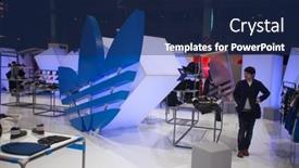  Presentation with tradeshow - Presentation featuring berlin-january-21-adidas-stand background and a navy blue colored foreground
