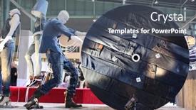  Presentation with tradeshow - Presentation theme having berlin-january-21-mustang-stand background and a dark gray colored foreground