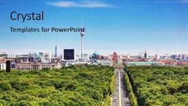  Presentation with television - Beautiful PPT theme featuring berlin panorama top view backdrop and a light blue colored foreground