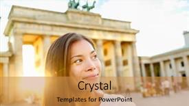  Presentation with people - Presentation design enhanced with berlin people - woman at brandenburg background and a gold colored foreground