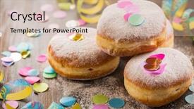  Presentation with donuts - Colorful theme enhanced with berliner or donuts with streamers backdrop and a soft green colored foreground