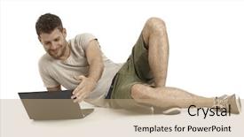  Presentation with cyber stalking computer laptop suffering - Theme enhanced with bermuda - casual young man using laptop background and a  colored foreground