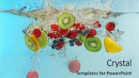  Presentation with water color - Colorful PPT layouts enhanced with berries and fruits falling into water on color background backdrop and a light blue colored foreground
