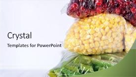  Presentation with freezer - PPT theme consisting of berries and vegetables in bag background and a sky blue colored foreground