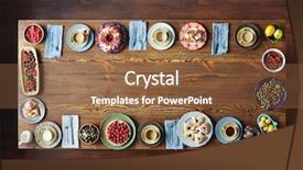  Presentation with cutlery - Slide set consisting of berries fruits cups and cutlery background and a tawny brown colored foreground