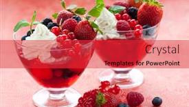  Presentation with jelly - Colorful PPT theme enhanced with berries in jelly with cream and fresh fruits in glasses backdrop and a red colored foreground