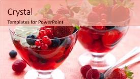  Presentation with jelly - Colorful slides enhanced with berries in jelly with cream and fresh fruits in glasses backdrop and a coral colored foreground