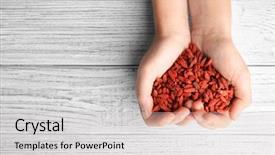  Presentation with hands holding - Slide deck featuring berries on wooden background heart background and a  colored foreground