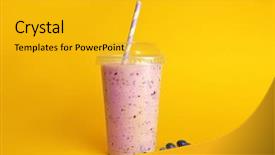  Presentation with milkshake - Audience pleasing PPT theme consisting of delicious berry milkshake in plastic backdrop and a gold colored foreground