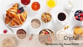  Presentation with coffee chocolate - Colorful slide deck enhanced with berry nuts croissant jam chocolate backdrop and a soft green colored foreground