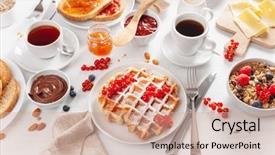  Presentation with chocolate nuts - Colorful slide set enhanced with berry nuts waffle toast jam backdrop and a coral colored foreground