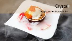  Presentation with dry ice - Theme enhanced with liquid nitrogen - berry pie dessert with ice background and a coral colored foreground