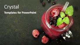  Presentation with rustic healthy - Colorful theme enhanced with berry smoothie on rustic background - healthy eating detox or diet concept backdrop and a dark gray colored foreground