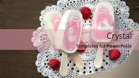  Presentation with organic coconut yogurt in wooden - Slide deck with berry sorbet and yogurt popsicle background and a coral colored foreground