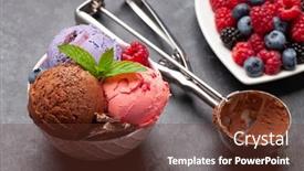  Presentation with ice cream sundae - Presentation theme with berry-vanilla-and-chocolate-ice background and a tawny brown colored foreground