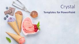  Presentation with ice cream sundae - Presentation design with berry-vanilla-and-chocolate-ice background and a sky blue colored foreground
