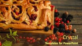  Presentation with tea cake - Slide set having berry-yeast-dough-pie background and a tawny brown colored foreground