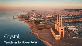  Presentation with power plant - Slide deck enhanced with besos-thermic-power-plant-aerial background and a ocean colored foreground