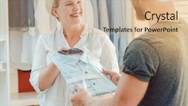  Presentation with chemical plant eco friendly - PPT theme having bespoke shirt to satisfied customer background and a coral colored foreground