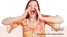  Presentation with best - Slide deck enhanced with best ager woman screaming loud background and a  colored foreground
