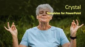  Presentation with tai chi - Presentation design featuring best-ager-women-practicing-yoga background and a wine colored foreground