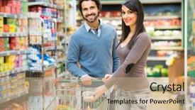  Presentation with shopping cart or supermarket trolley - Colorful PPT theme enhanced with best choice - young couple shopping backdrop and a coral colored foreground