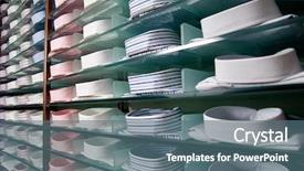  Presentation with t shirts production - Presentation having best conferences - shelf with shirts in store background and a  colored foreground