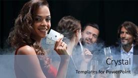  Presentation with black woman - Audience pleasing PPT theme consisting of dishonesty - young brunette woman playing poker backdrop and a  colored foreground