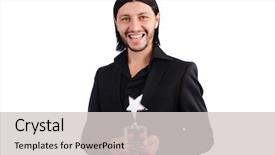  Presentation with star award - Presentation theme featuring best employee - businessman with star award isolated background and a light gray colored foreground