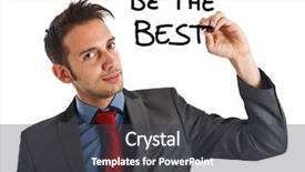  Presentation with motivational - Amazing PPT theme having best employee - friendly businessman writing a motivational backdrop and a dark gray colored foreground