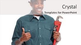  Presentation with white house - Amazing PPT layouts having best employee - handyman isolated over white background backdrop and a light gray colored foreground