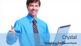  Presentation with 3d man business leader - Amazing PPT layouts having best employee - smiling business man isolated backdrop and a  colored foreground