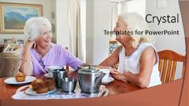  Presentation with old fashioned women - Presentation theme featuring best friends - two retired older women sitting background and a light gray colored foreground