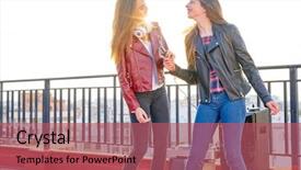  Presentation with my best friend - Beautiful PPT theme featuring best friends band girls singing backdrop and a  colored foreground