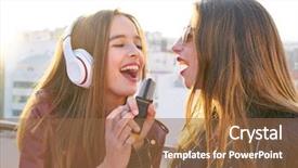  Presentation with band - PPT theme having best friends band girls singing background and a  colored foreground