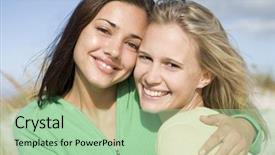  Presentation with women - Presentation theme enhanced with best friends best friends - two young women embracing background and a mint green colored foreground