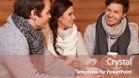  Presentation with my best friend - PPT theme with best friends drinking hot tea background and a coral colored foreground