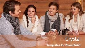  Presentation with hot tea - PPT theme featuring best friends drinking hot tea background and a coral colored foreground