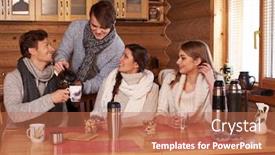  Presentation with hot tea - Amazing slides having best friends drinking hot tea in cosy kitchen at winter cottage backdrop and a coral colored foreground