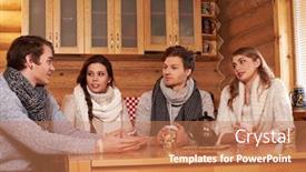  Presentation with hot tea - Theme enhanced with best friends drinking hot tea in cosy kitchen at winter cottage background and a coral colored foreground