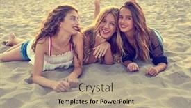  Presentation with sunset beach - Colorful theme enhanced with best friends girls at sunset beach sand smiling happy together backdrop and a mint green colored foreground