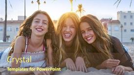  Presentation with sunset beach - Colorful PPT layouts enhanced with best friends girls at sunset beach sand smiling happy together backdrop and a tawny brown colored foreground