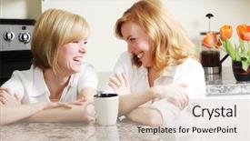  Presentation with my best friend - PPT theme featuring sharing secret - best friends having a laugh background and a  colored foreground