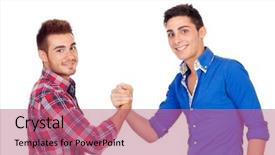  Presentation with my best friend - PPT theme consisting of best friends shaking hand background and a coral colored foreground