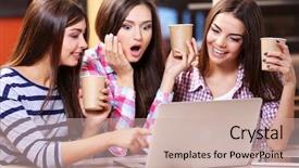  Presentation with best - Cool new PPT theme with best friends with laptop together backdrop and a  colored foreground