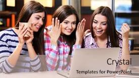  Presentation with best - Theme featuring best friends with laptop together sitting in cafe background and a soft green colored foreground