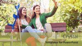  Presentation with broken leg - Slide set enhanced with best friends with one having a broken leg taking a selfie on the phone background and a yellow colored foreground