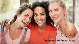  Presentation with worried young female college student - Audience pleasing slide deck consisting of best house - female young friends hanging backdrop and a  colored foreground